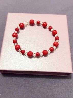 Natural Crystal & Coral Energy Bracelet size 18cm